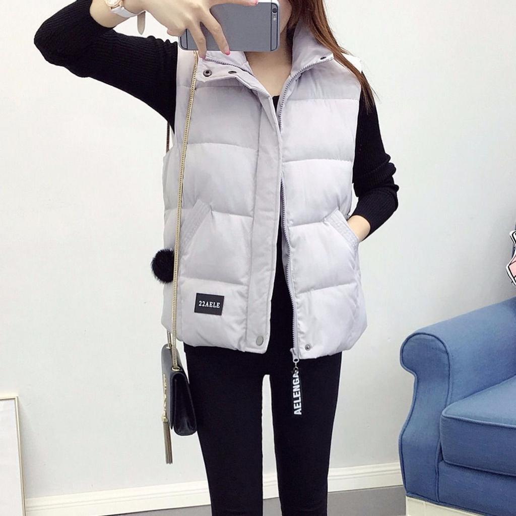 Gilet in cotone slim autunno e inverno Gilet senza maniche da donna Gilet corto ispessito Giacca versione dritta Tipo Colletto rialzato senza cappuccio