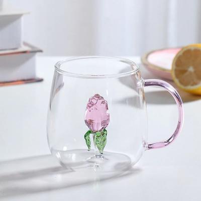 3D Kreativa Glasmuggar Transparenta Muggar Med Handtag Kaffekopp Söta Vattenflaskor Värmebeständiga Mjölkkopp Bästa Festivalpresenter