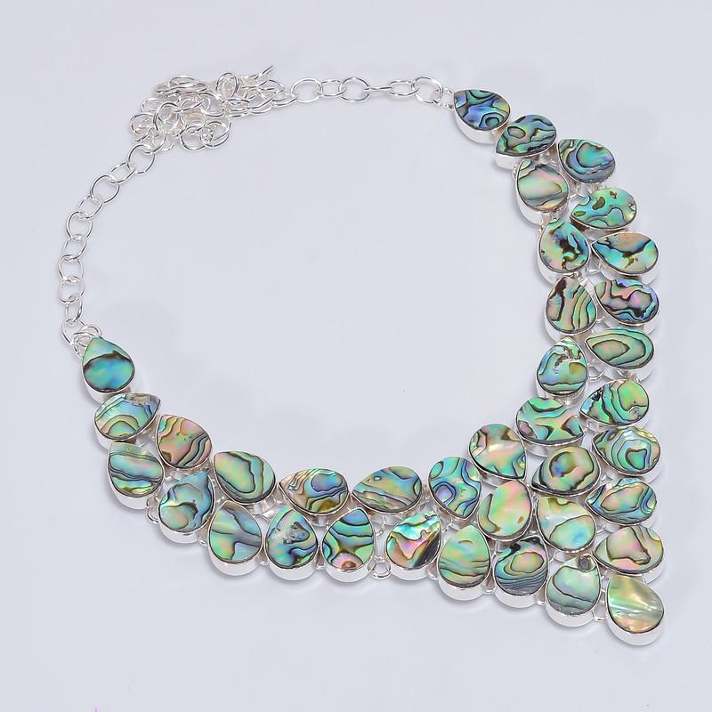 

Exclusive Top Grade Qualite 100% Natural Abalone Shell Pear Shape Ethnic Style Handmade Jewelry 925 Steling Silver Necklace 19 WSJ-5130 срібний
