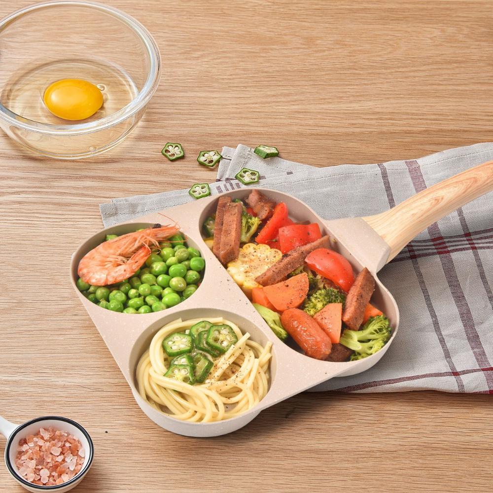3/4 Hole Omelette Pot Nonstick Flats Bottomed Egg Steak Pot Divided Household Breakfast Egg Burger Frying Pan Universal Stove