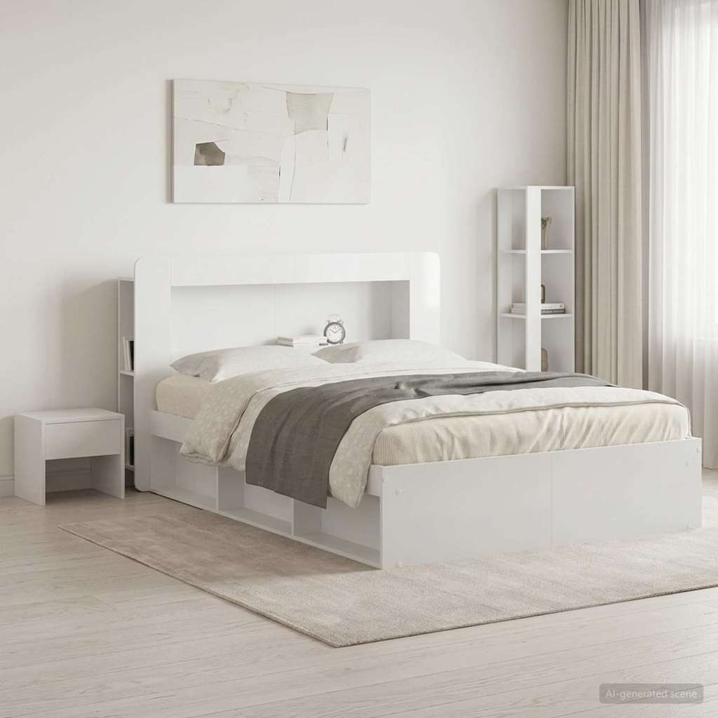 Headboard Cabinet with Storage Glossy White Wood Based Material