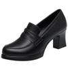 Fashion Comfortable Black Soft Leather Shoes Deep Mouth Spring  Block Heels Shoes Women for Office Mom Model Versatile