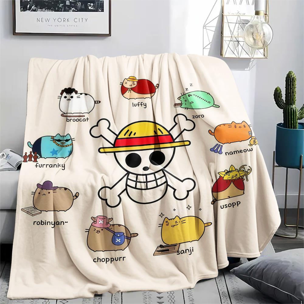 שמיכת פלנל מודפסת One Piece 1 יחידה מתאימה לכל העונות לקישוט הבית חום ונוחות מתנות מתנה לחג