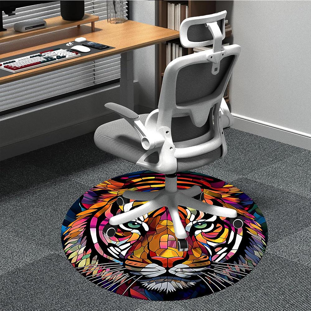 

1PC Tiger Stained Office Round Area Rug, Indoor Mat Suitable ForOffice, Under Office Chairs Bedroom Living Room Home Decor, Room Deco, D125 80cm by 80cm