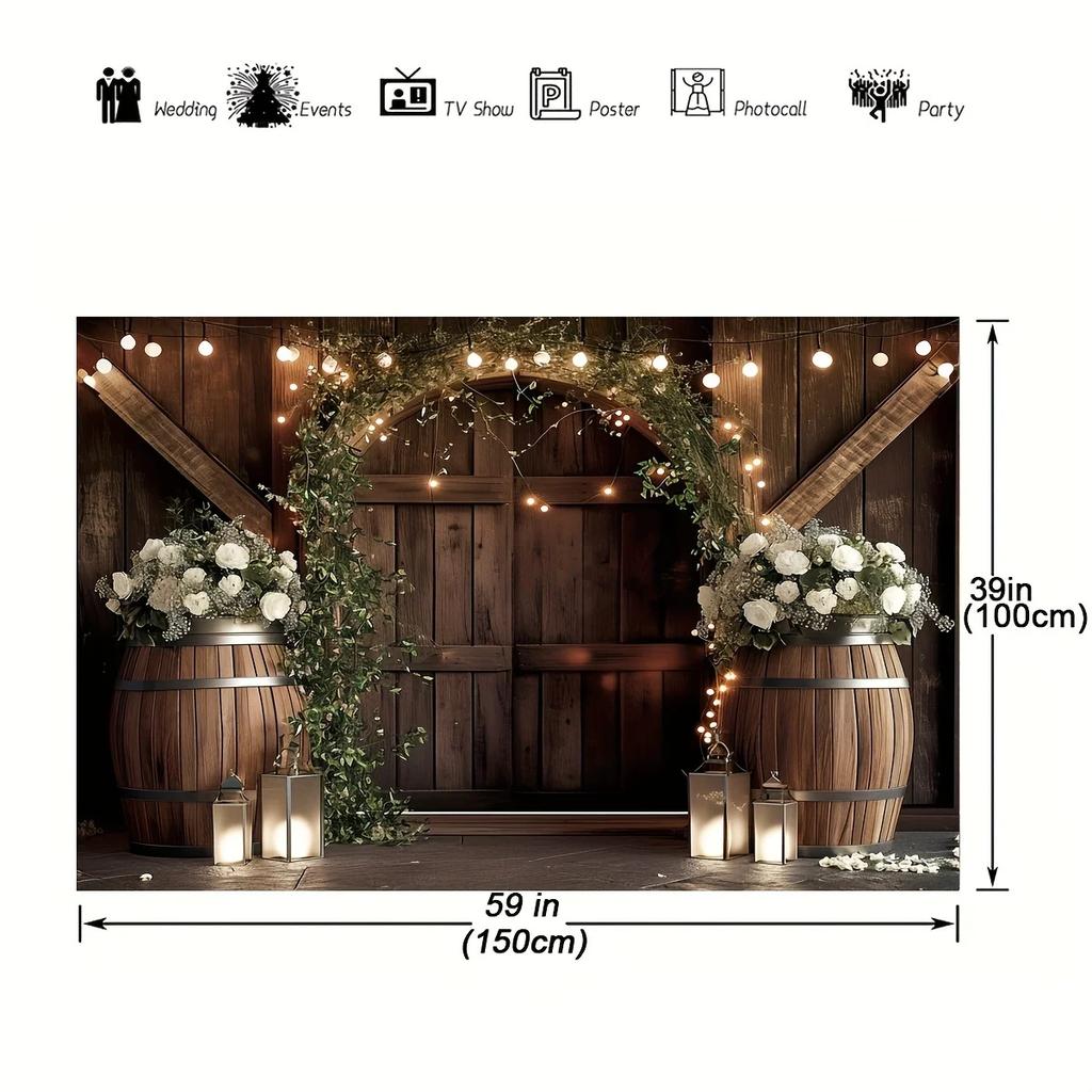 Rustic Barn Door Backdrop Vintage Country Wedding Floral Wooden Board Western Anniversary Photography Backgrounds Photo Shoot