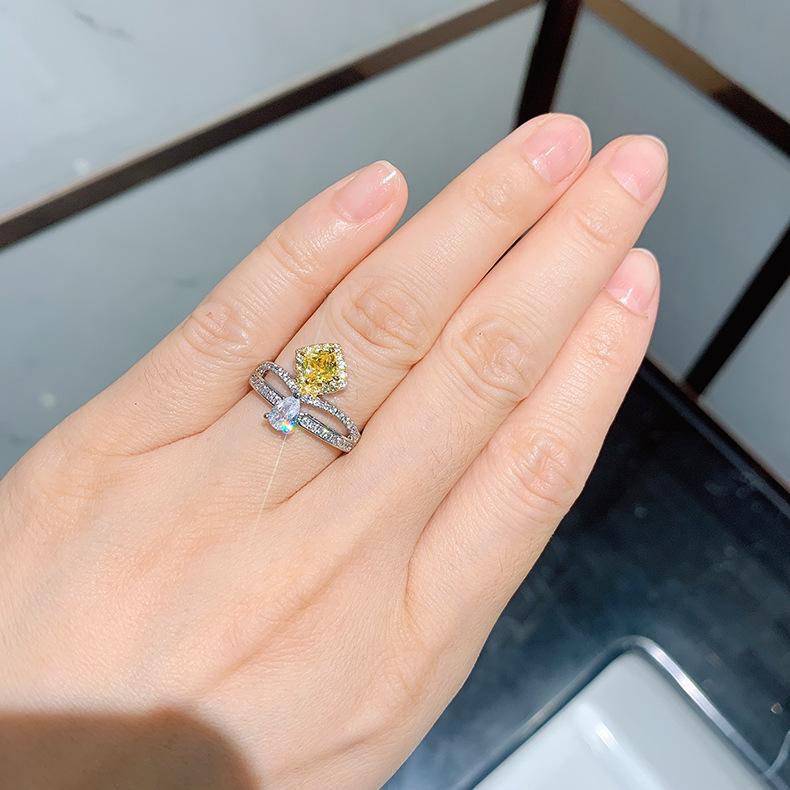 Zircon Women's Ring Pink Yellow Colored Square Jewelry High Carbon