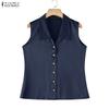 ZANZEA Women Casual Turn Down Collar Summer Sleeveless Vest  Tops