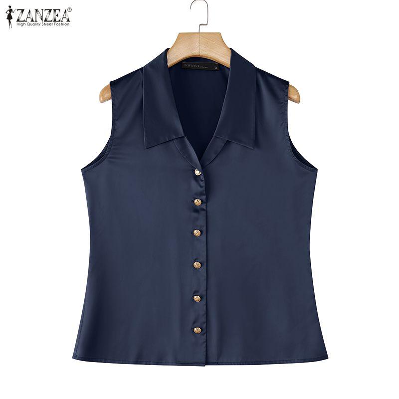 ZANZEA Women Casual Turn Down Collar Summer Sleeveless Vest Tops