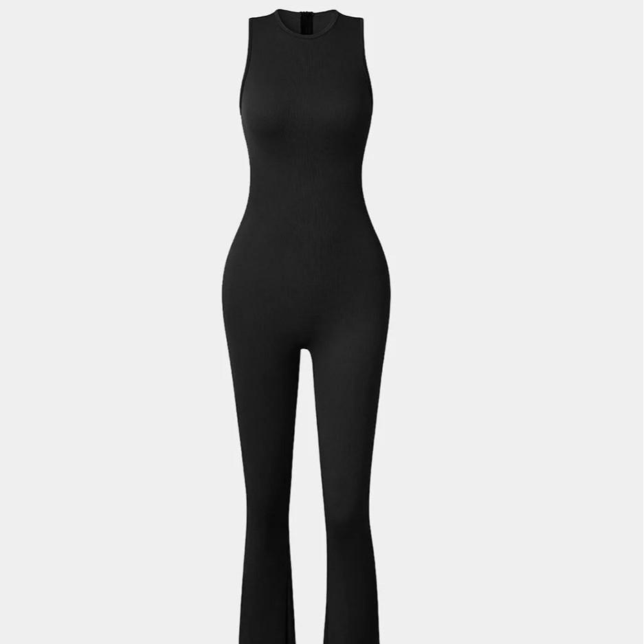 

Autumn/Winter Sleeveless Knit Jumpsuit with Flare Pants Small чорний