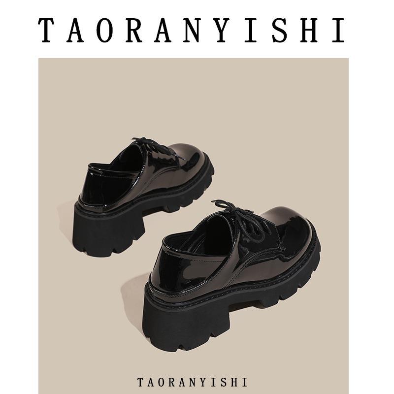 Thick-soled Thick-soled High-heeled Strap-up Round Head Small Leather Shoes Fashion Single Shoes Children's Spring New Models Size