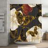 Vibrant Butterfly Floral Shower Curtain for Bathroom Decor Black Gold White Print,  waterproof fabric with hooks