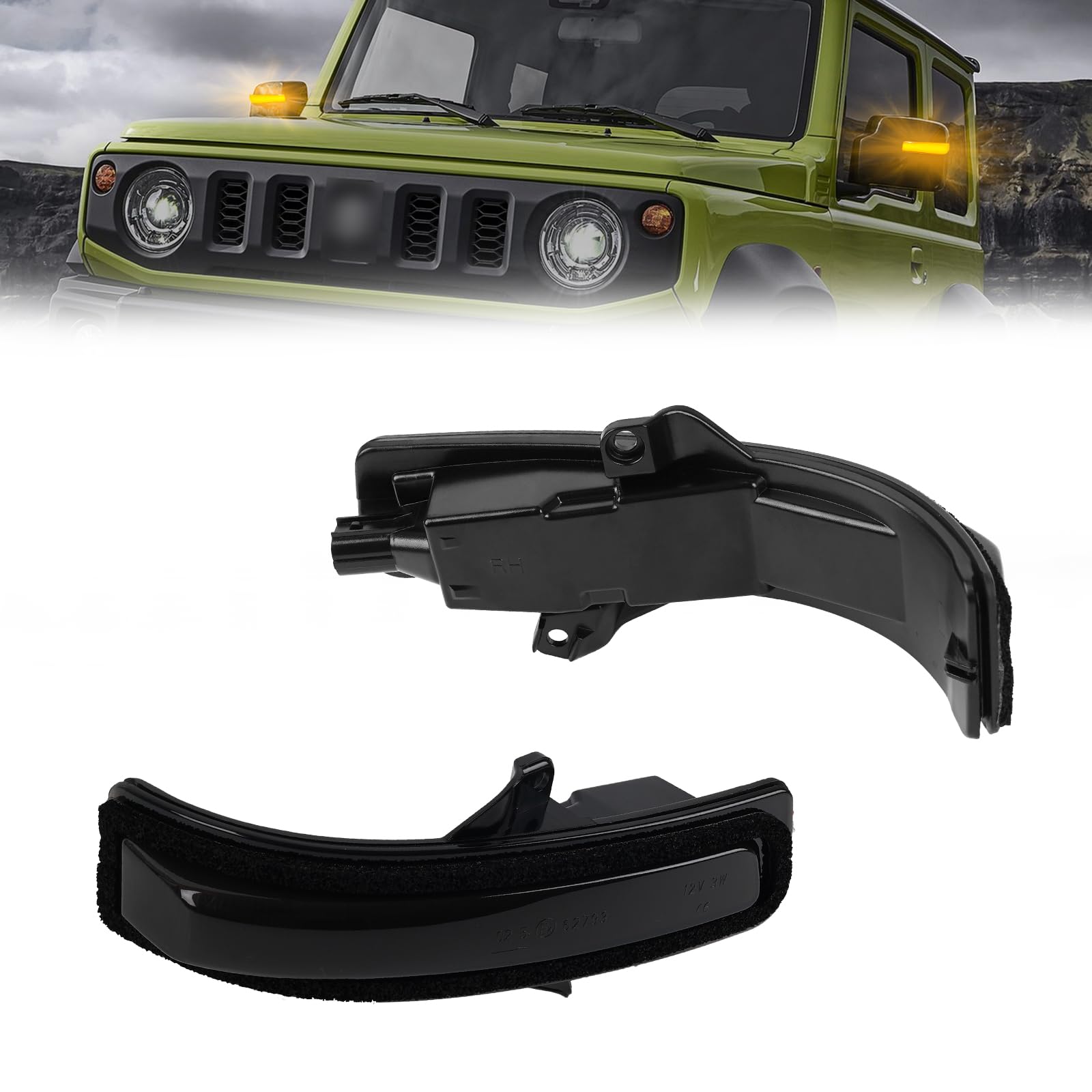 

POPMOTORZ LED Door Mirror Flashing Turn Signals for Suzuki Jimny Set of Genuine High Smoked Lenses (New JB64W/JB74W) - 2, Amber, Non-Polar,