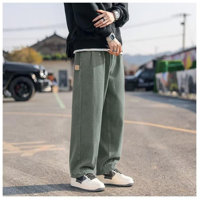 

Straight tube printing loose youth popular tide nine-point pants lazy casual pants solid color 4XL зелёный