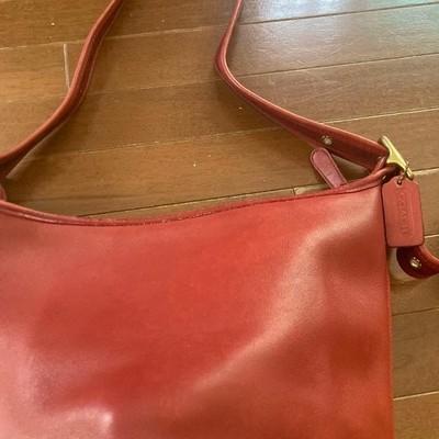 Coach Bucket-Style Shoulder Bag Red 9953 Vintage Leather Light signs use