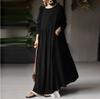 Spring Autumn Women's Vintage Solid Long Dress Women's Sundress  Casual Long Sleeve Pleated Vestidos Retro Long Loose Dress