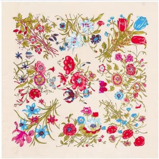 130cm*130cm  New Luxury Brand Women Winter Silk Scarf Twill Floral Print Turban Headband Large Hijab Square Scarf Shawl