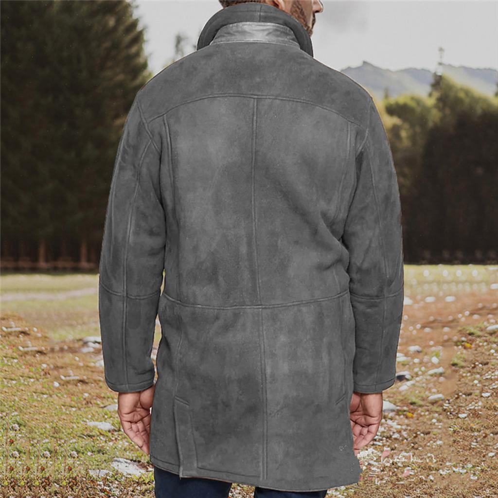 Men's Solid Color Splicing Button Pocket Work Jacket Men's Casual Long Coat