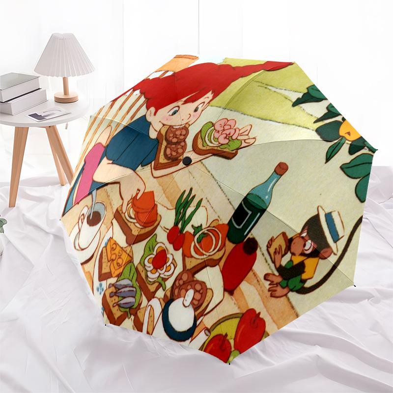 Pippi Longstocking Themed Travel Umbrella-8 Ribs Automatic Opening and Closing, Portable Folding Design, Compact and Stylish Umbrella Suitab