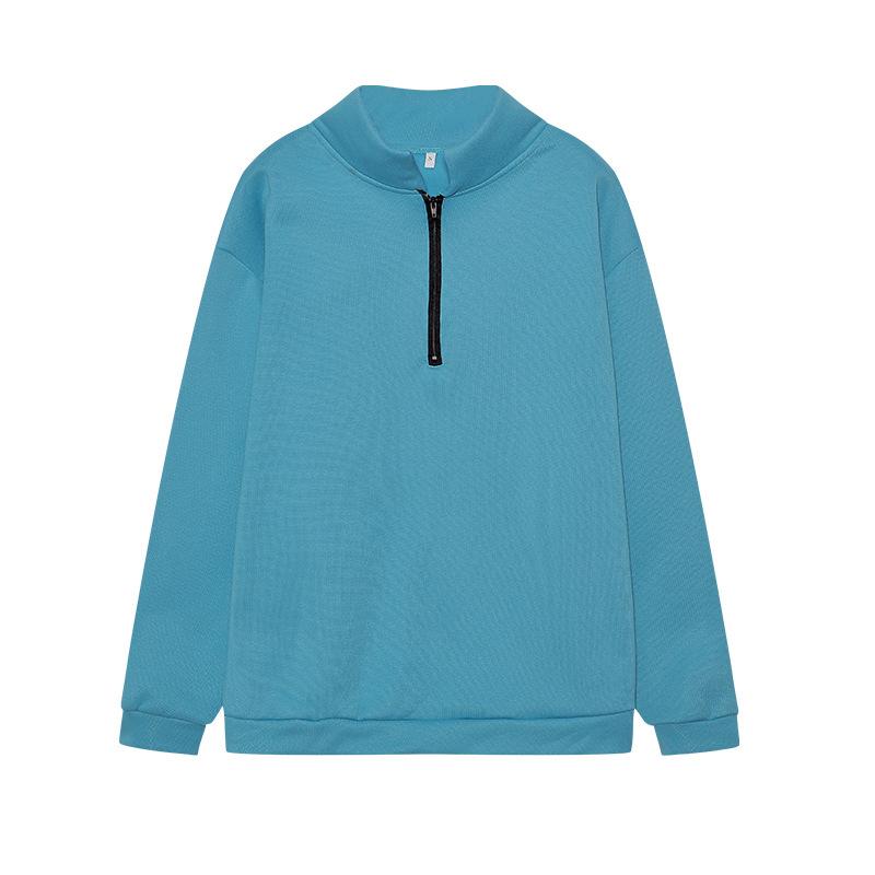 Women's Semi-Zip Loose Pullover Sweatshirt Casual Long Sleeve Hooded Top in Purple/Red/Black/White
