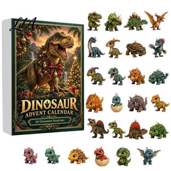 Durable Acrylic Christmas Tree Decor 24 Days Dinosaur Advent Calendar 2026, Cute 2D Collectible Toy Set Figures Countdown Calendar, Holiday Gifts for