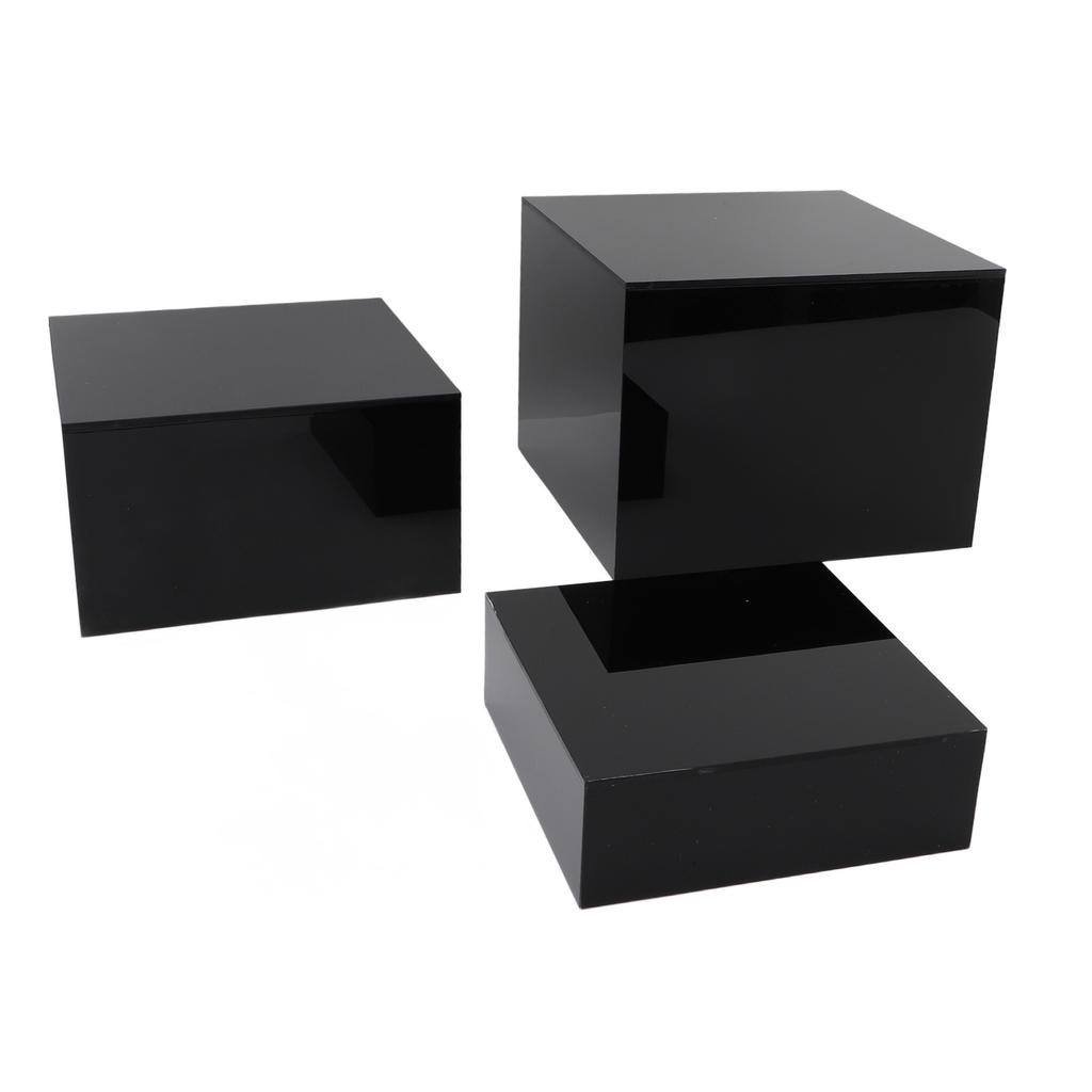 3 Stück Acryl Erhöhungen Displayständer Kubisch Ineinander steckbar für Desserttisch Buffet-Tische Essen Schwarz