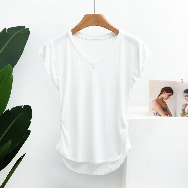 

Modal Loose V Neck Short Sleeve Tops Women s Summer Casual Yoga Sports Easiest for Match Pure Color Thin Undershirt White 2XL (75.00 kg-85.00 kg recommended