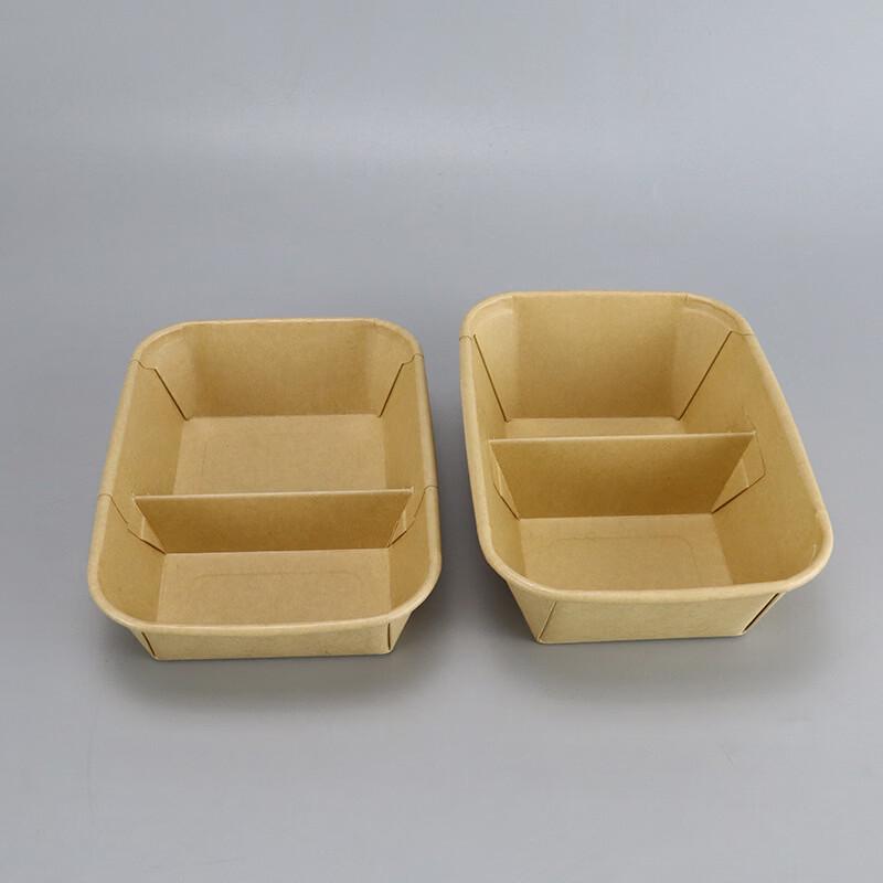 Kraft Paper Disposable Two-Compartment Rectangular Bowl