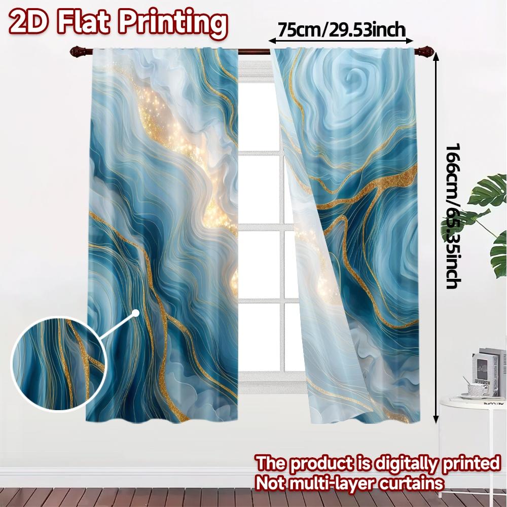 2pcs   2D FLAT PRINTING Curtains (Without Rod) Golden Waves Minimalist Popular Curtains Durable Polyester Curtains All Seasons
