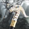 Golden White Dinosaur Walking Cane Fashion Decorative Walking Stick Gentleman Elegant Cosplay Cane Knob Crosier 93cm