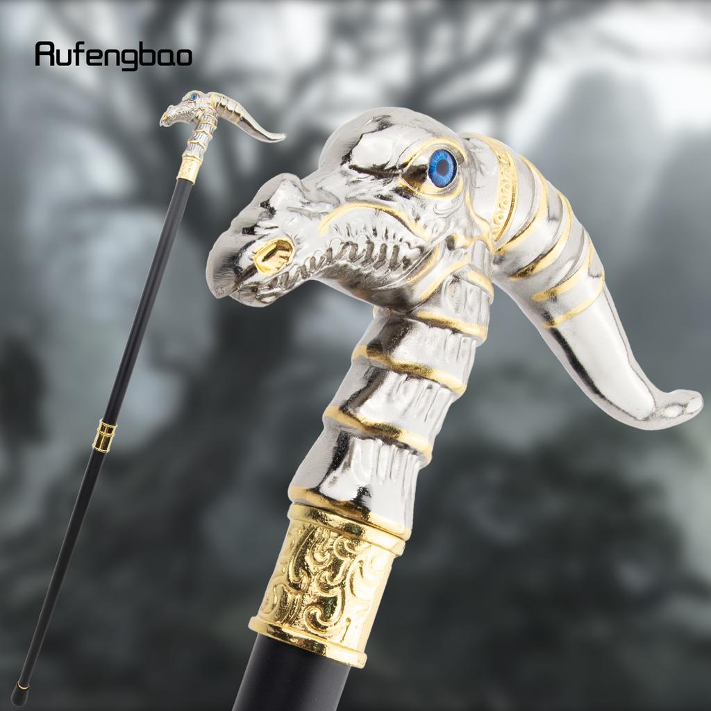 Golden White Dinosaur Walking Cane Fashion Decorative Walking Stick Gentleman Elegant Cosplay Cane Knob Crosier 93cm