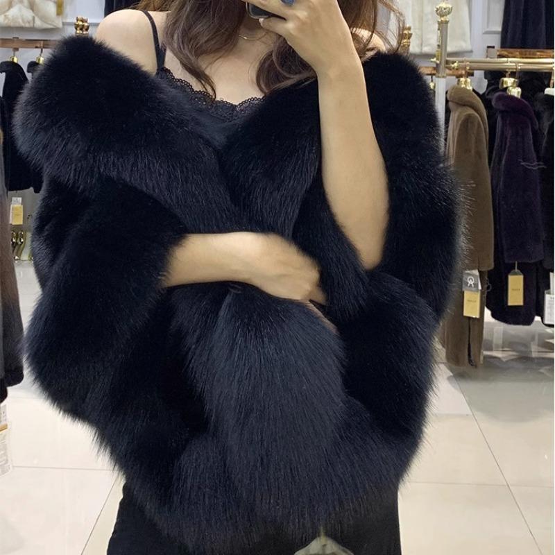 Imitation Mink Fox Fur Shawl Short Coat Women's Cheongsam Show Wedding Party Cape Warm Winter Wear