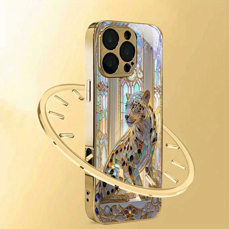 Fashion Leopard Print Gold Metallic Paint Glass Phone Case For iPhone 17 16 15 14 13 12 11 Pro Max 16 15 Plus 17 Air 16E Cover