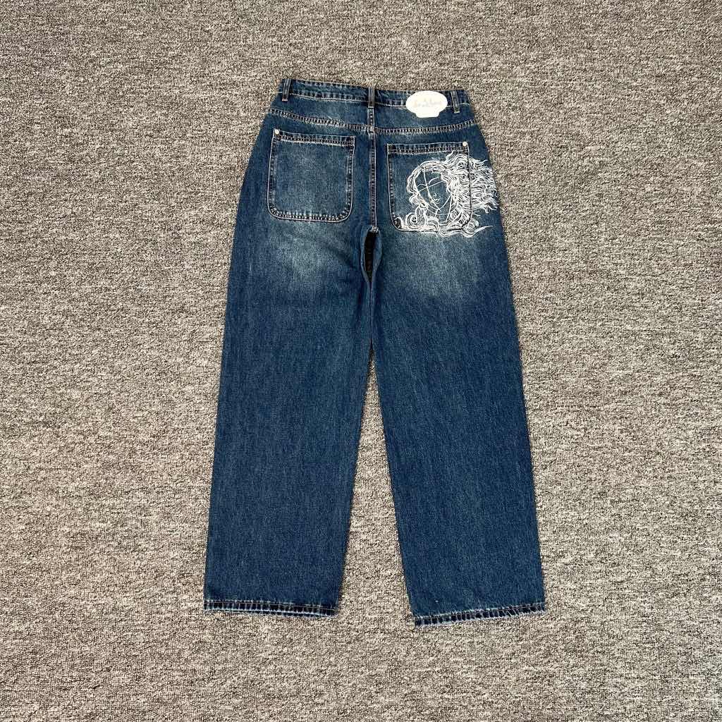 High Quality Y2K Harajuku Jeans Goth Vintage Plum Blossom Embroidery Pattern Wide Leg Pants Denim Fabric American Style Street Wear Unisex