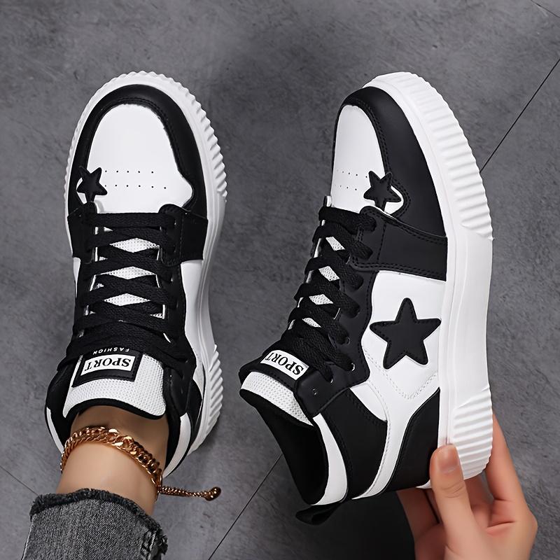 

Women s Autumn And Winter Thickened Warm Star Pattern Fashion All-match Simple High-top Lace-up Soft-soled Campus Sports Casual Shoes 36 чорний