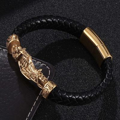 New Men Leather Bracelet Man Motorcycle Charm Bracelet Buckle Punk Male Jewelry Wrist Band Gifts BB0781