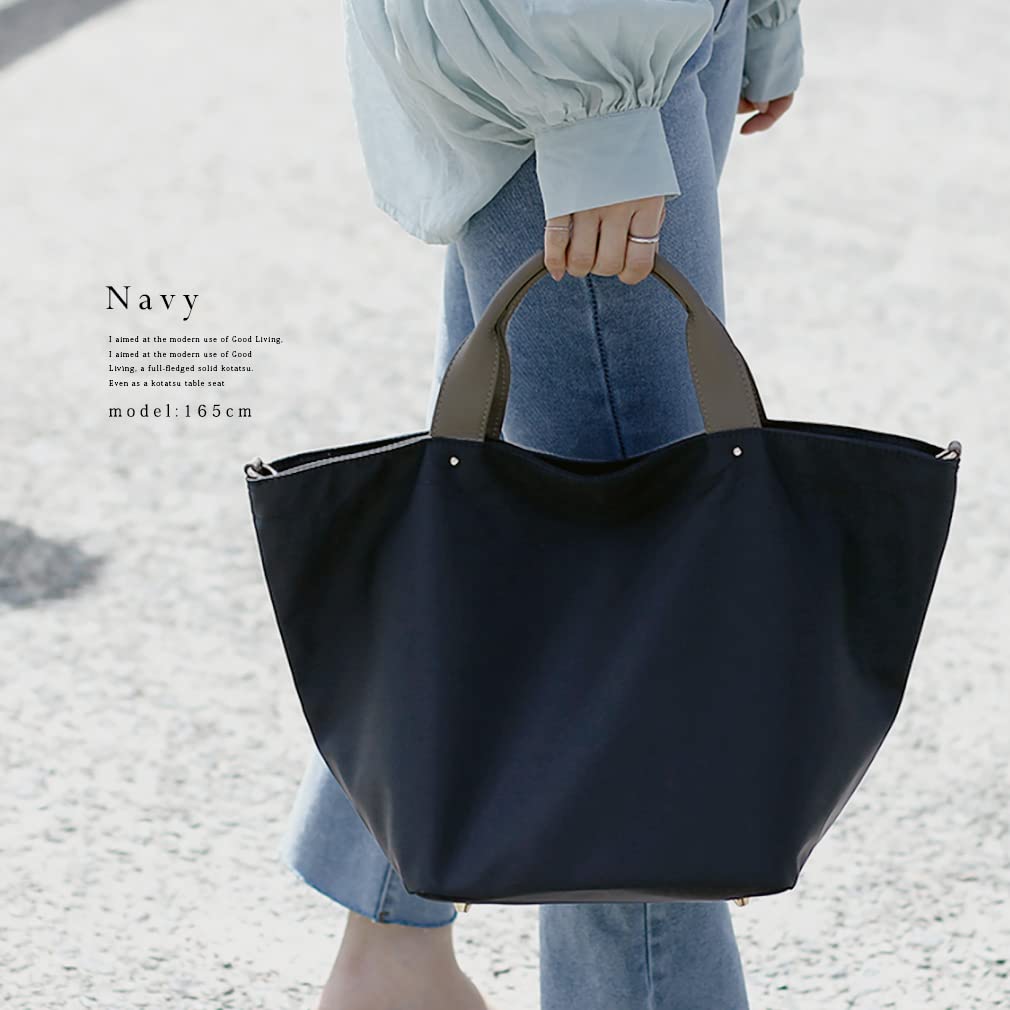 Gratante Genuine Leather Handle 2-Way Nylon Tote Bag for Women, Commuter Bag (abb-g0001) (Navy)