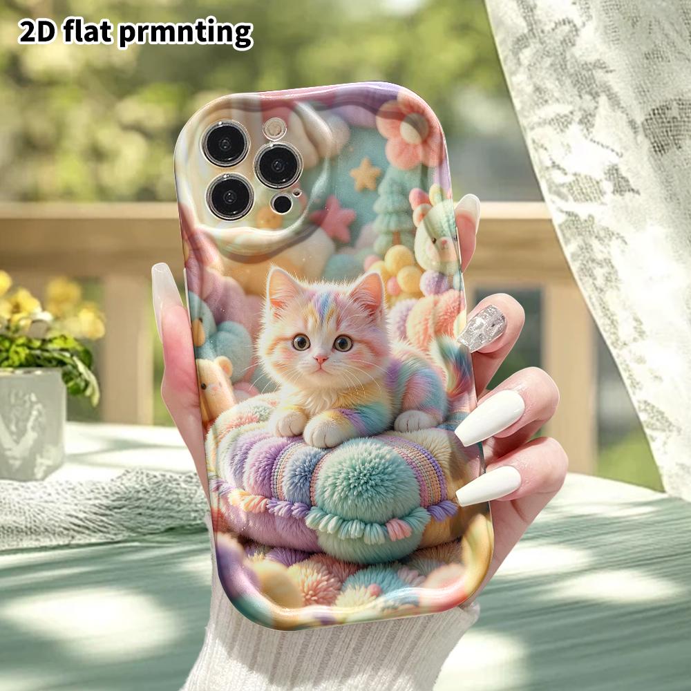 Phone Case: 2D Flat, Fits iPhone 18, 17, 16, 15, 14, 13, 12Pro, Rainbow Little Cat, Perfect Holiday Gift for Christmas and Halloween