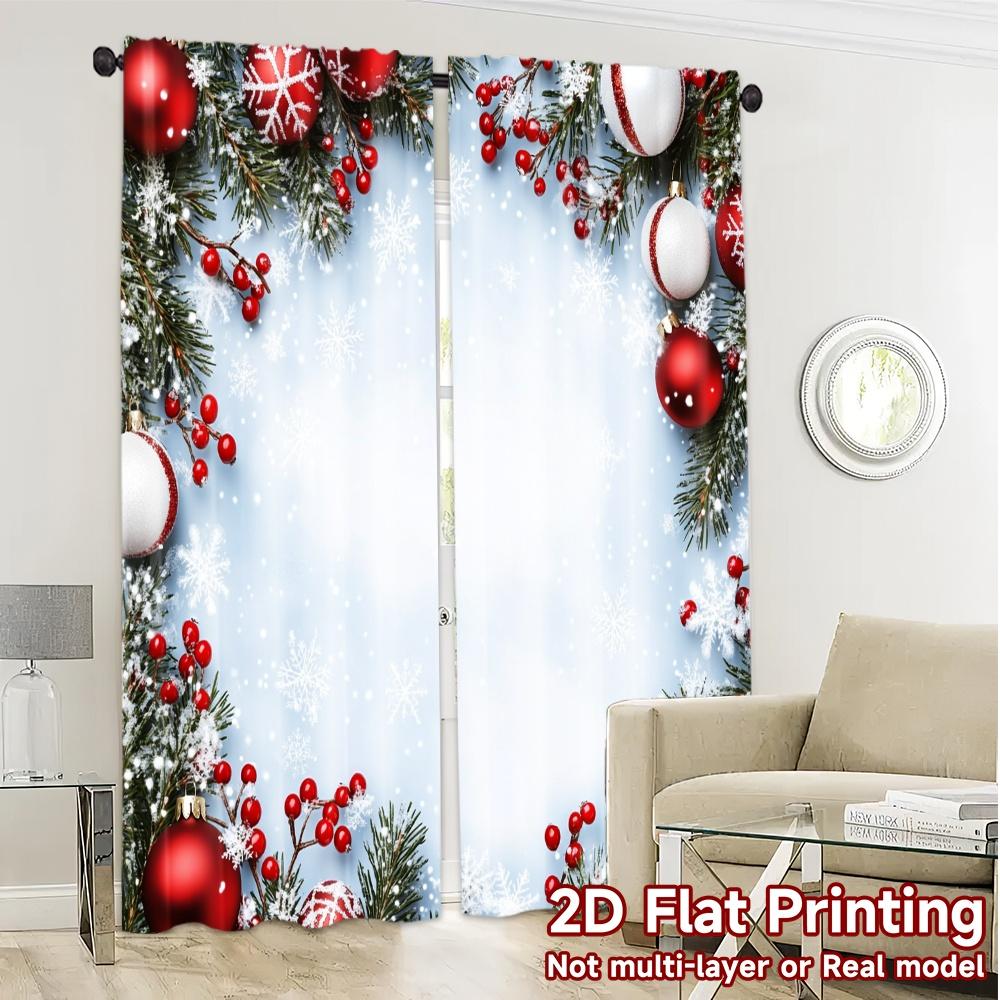 2pcs,Curtains Christmas Ornaments Snow Festive Chic Curtains Semi-Sheer Curtains Decorations Inside Suitable for Living Room,