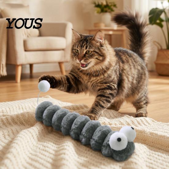 Bite Safe Cat Toy Plush Caterpillar Toy, Stuffed Chew Kitten Kicker Shaking with Tail Ball for Biting Kicking Fun Interactive