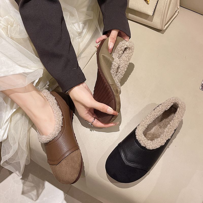 Fashion Woman Shoes Comfort Versatile Flat Shoes Warm Shallow Cotton Shoe Velvet Soft Soles Women Sneaker Light Simple Bean Shoe