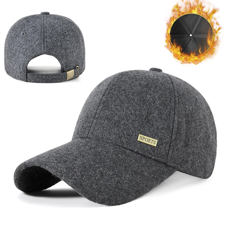 Spring and Autumn Large Size Wool Woolen Baseball Cap Medium and Old Men's Warm Big Head Circumference Metal Standard Cap