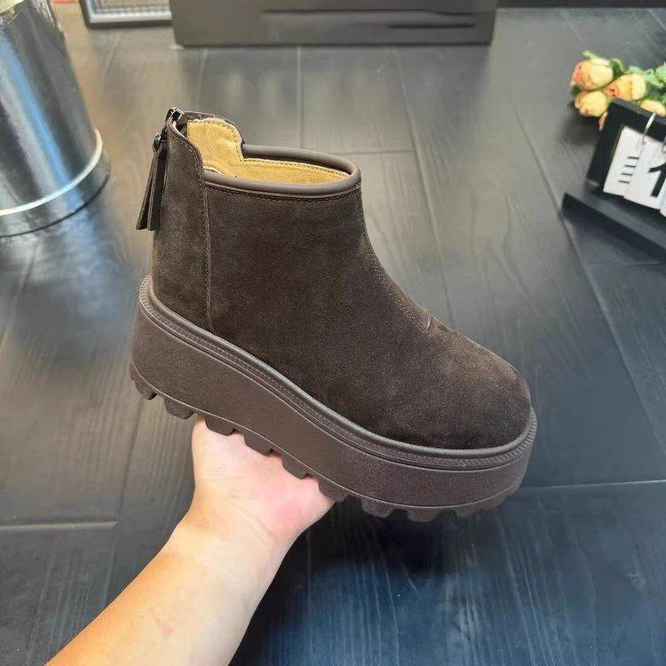 Fashion versatile height-increasing velvet Martin boots 2025 winter new muffin thick-soled women's short boots matte small man
