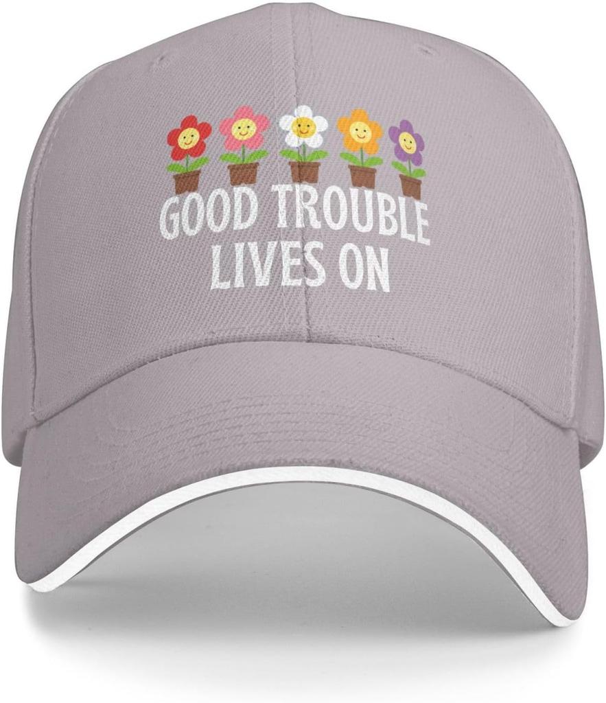Cute Smiley Flowers Potted Plants Baseball Cap Polyester Adjustable Trucker Hat for Adults