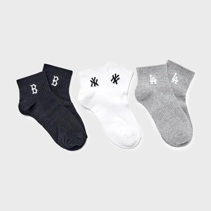 MLB Small Logo Ankle Socks 3-Pair Set MLB (Melange Grey)