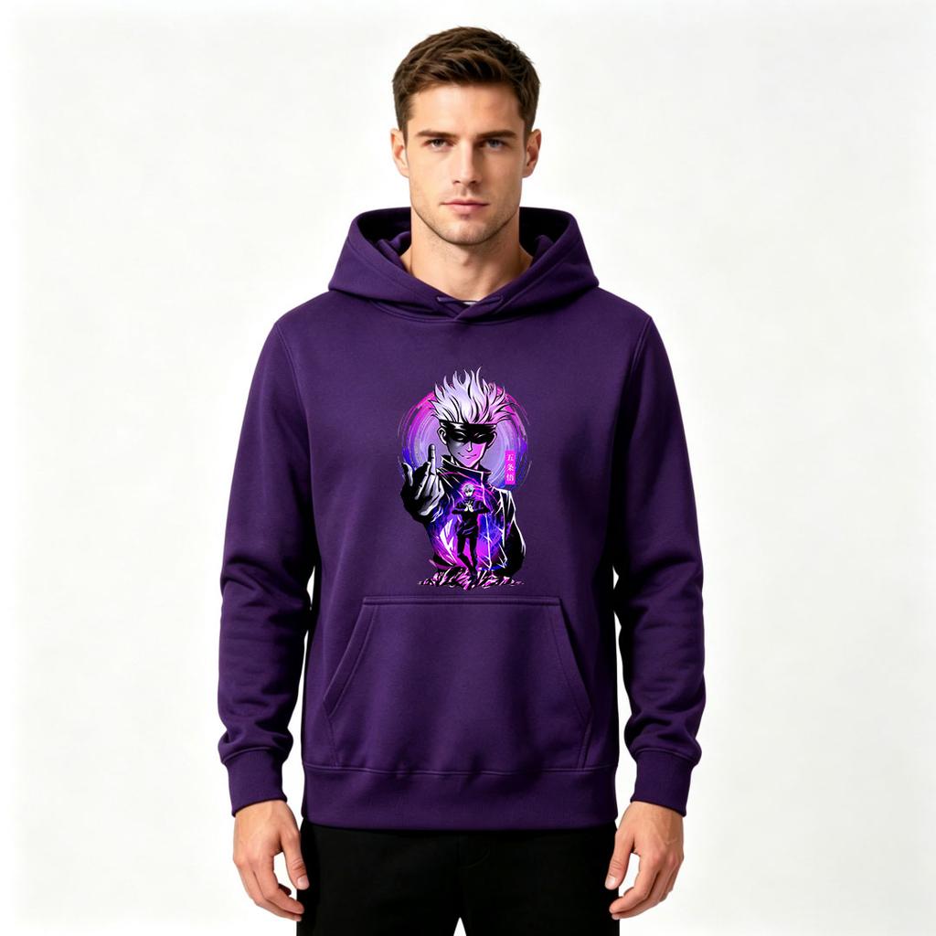 Men Anime Satoru Gojo Print Pullover Hoodie Casual Long Sleeve Streetwear Sweatshirt