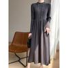 Women's Solid Color Velvet Knit Pullover Mid-Length Dress - Long Sleeve, Half High Neck, Over-the-Knee Style