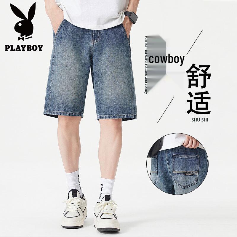 PLAYBOY Men s Washed Retro Denim Shorts 28