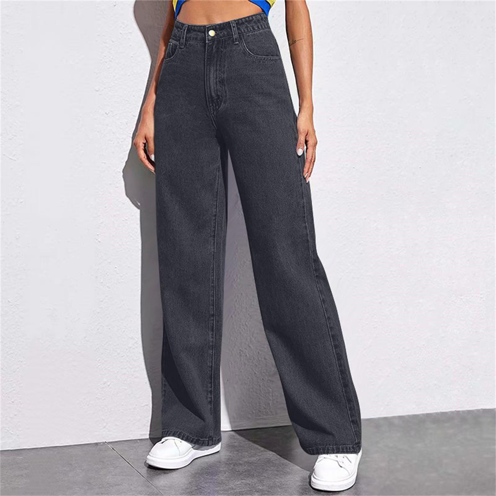 

Women High Waist Denim Pants Stretchy Wide-Leg Jeans with Pockets XXXXXL