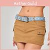 Cloth Retro Denim Carved Buckle Blue Waistband Adjustable Fit Fabric Material