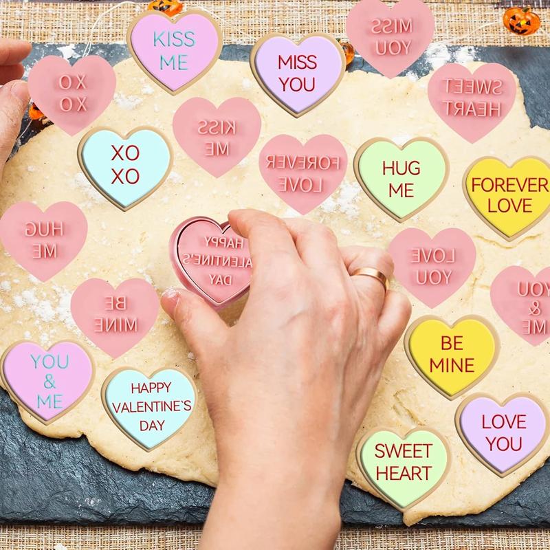 10Pcs Valentines Day Cookie Mold Love Heart Shape Biscuit Fondant Embosser Stamp for Wedding Party Cake Decorating Baking Tools